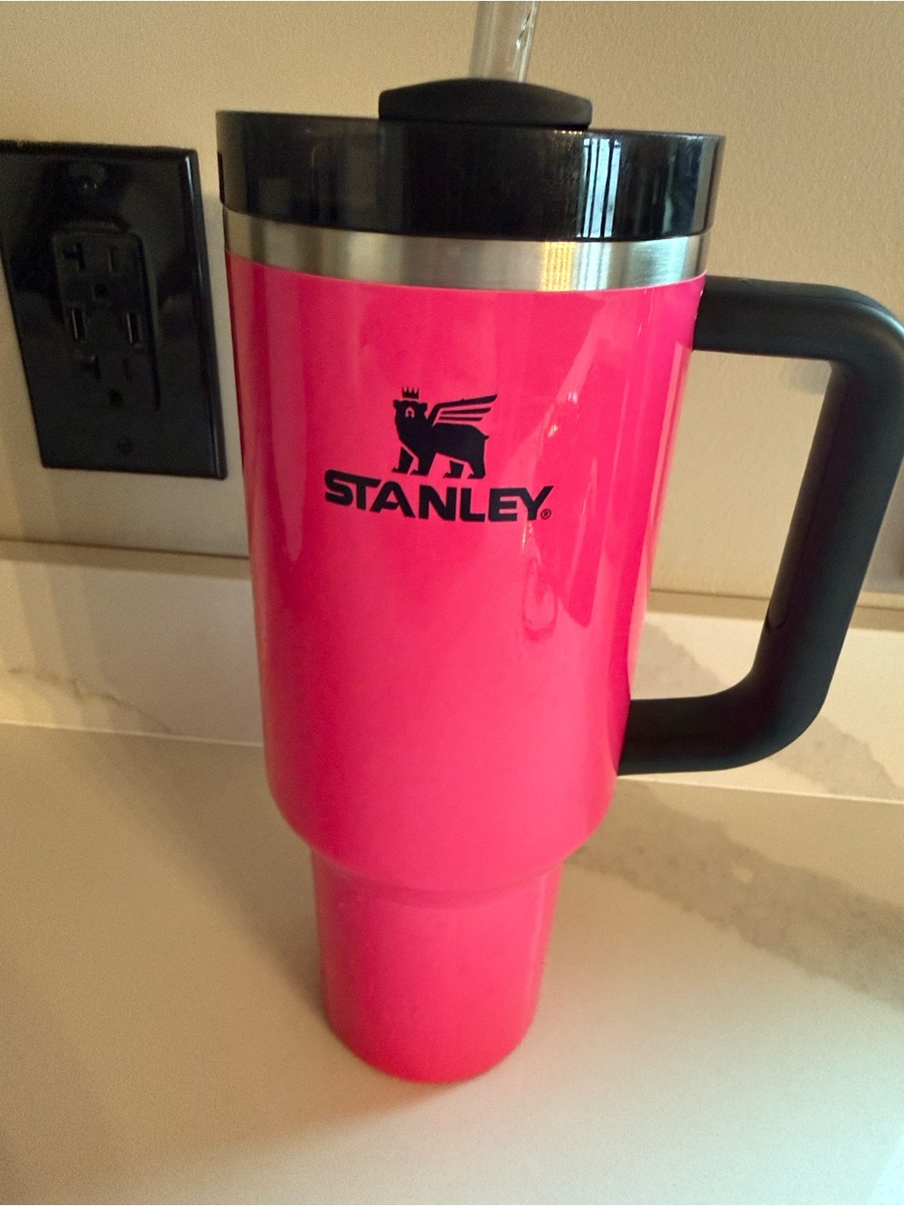 40 oz Stanley Hot Pink Travel Tumbler with Black Handle - Limited Neon Edition